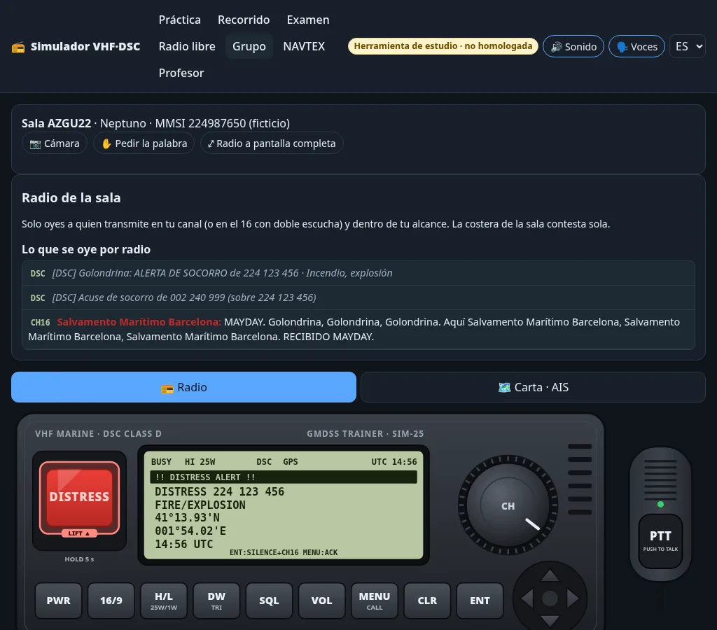 Puesto de alumno en modo grupo con el registro de llamadas