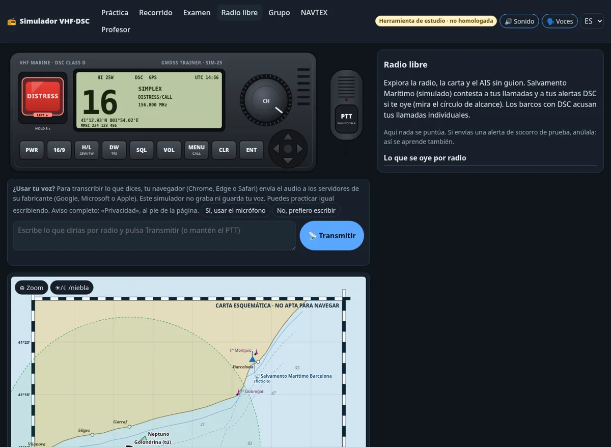 Radio libre con carta esquemática y blancos AIS