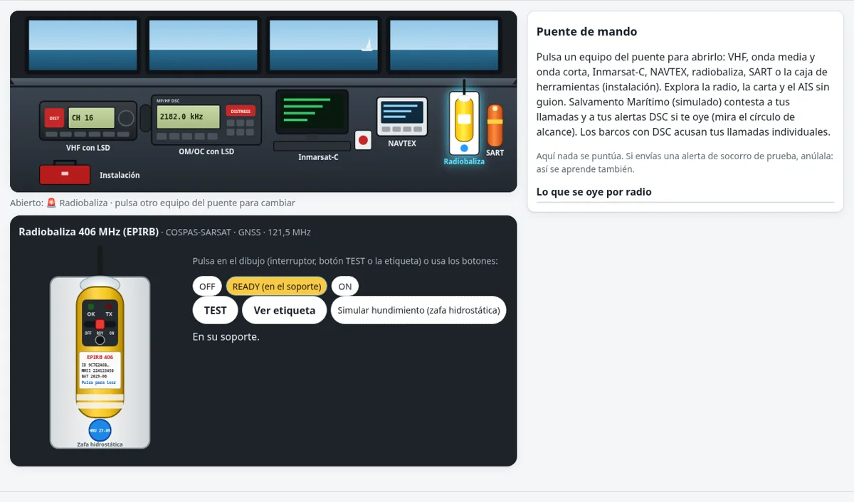 Radiobaliza de 406 MHz en su soporte con zafa hidrostática