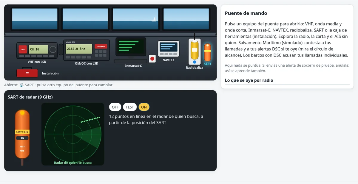 SART activado y pantalla de radar con los 12 puntos